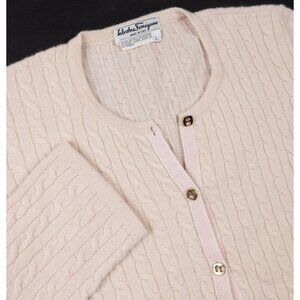 Salvatore Ferragamo Cashmere Cardigan Womens Large Cable-Knit Light Pink Sweater